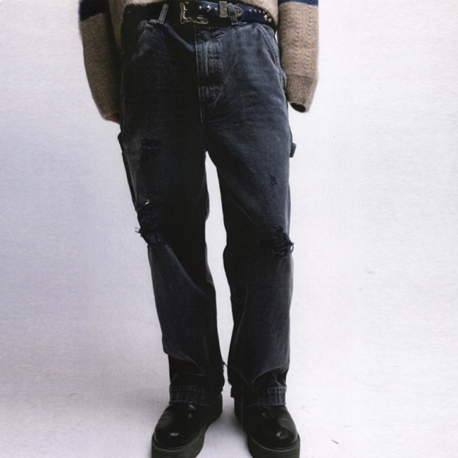 NIGO Enfants Riches Deprimes Men's Women's Four Seasons Solid Color Zipper Mid Waist Fitted Washed Workwear Jeans Long Pants Ngvp #nigo7988