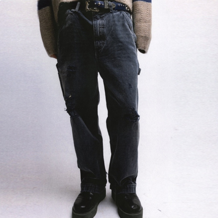 NIGO Enfants Riches Deprimes Men's Women's Four Seasons Solid Color Zipper Mid Waist Fitted Washed Workwear Jeans Long Pants Ngvp #nigo7988