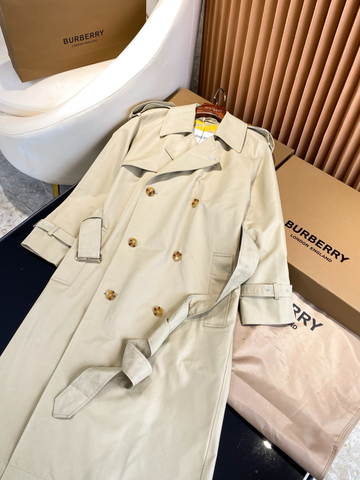 NIGO Burberry Men's Spring And Fall Solid Color Double Breasted Tie Waist Long Windbreaker Coat Jacket #nigo98782