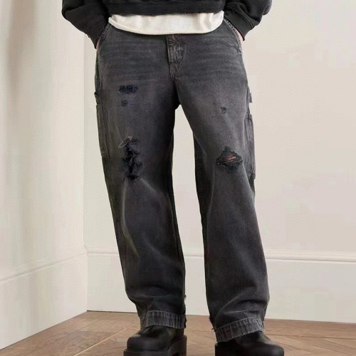NIGO Enfants Riches Deprimes Men's Women's Four Seasons Solid Color Zipper Mid Waist Fitted Washed Workwear Jeans Long Pants Ngvp #nigo7988