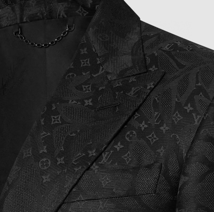 NIGO Louis Vuitton Men's Black Full Logo Printed Single Breasted Cotton Long Sleeve Jacket Coat Blazer Pants Suit Set #nigo98784