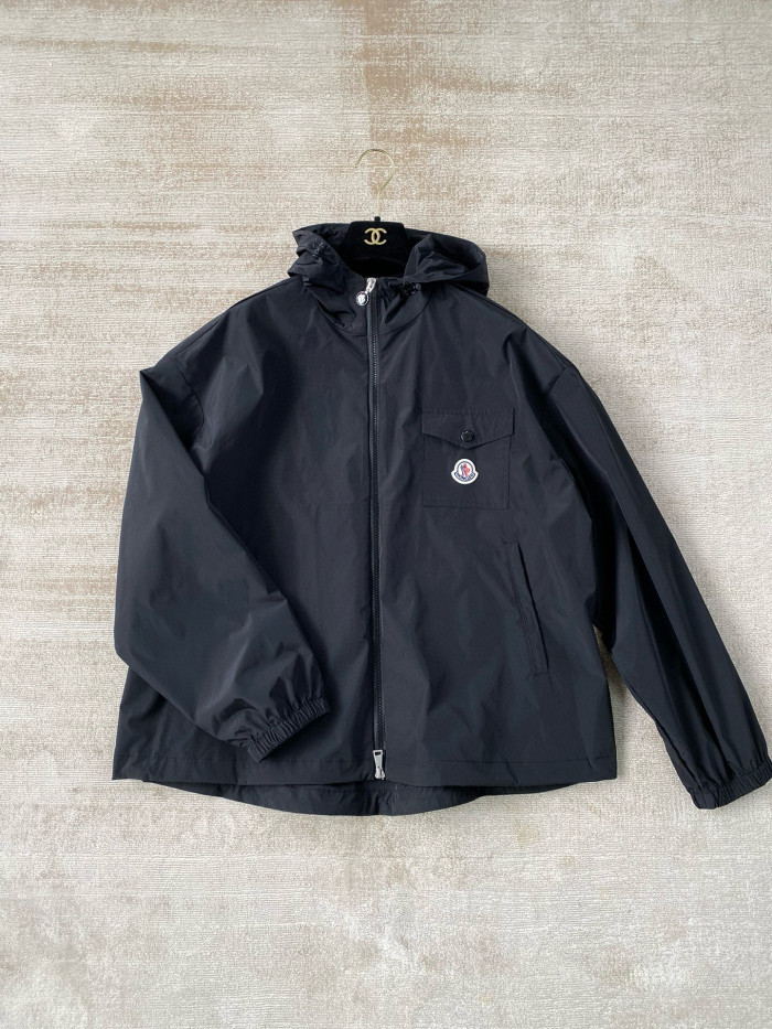 Nigo Moncler Men's Spring and Fall Black Logo Patch Straight Long Sleeve Zipper Hooded Lightweight Jacket #nigo98779