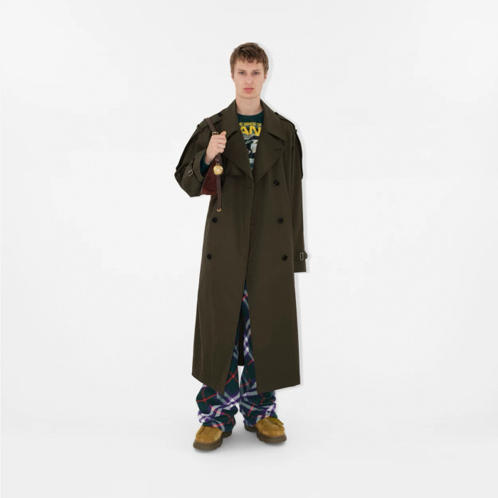 NIGO Burberry Men's Spring And Fall Solid Color Double Breasted Tie Waist Long Windbreaker Coat Jacket #nigo98782