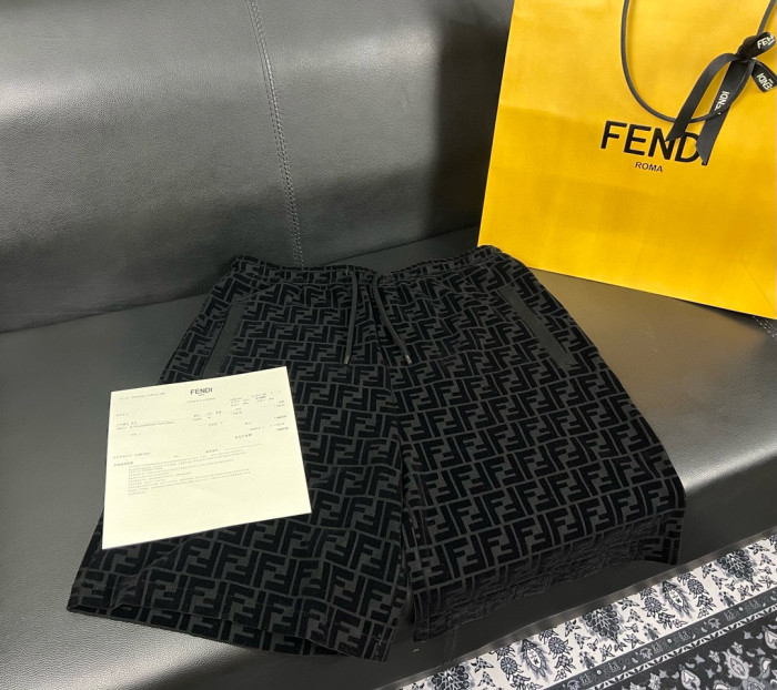 NIGO Fendi Men's Summer Black Letter Logo Print Drawstring Straight Casual Short Pants #nigo98816