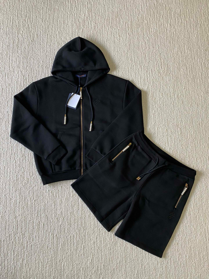 NIGO Louis Vuitton Men's Spring and Fall Pearl Pendant Black Embroidery Knit Zipper Hooded Jacket #nigo98798
