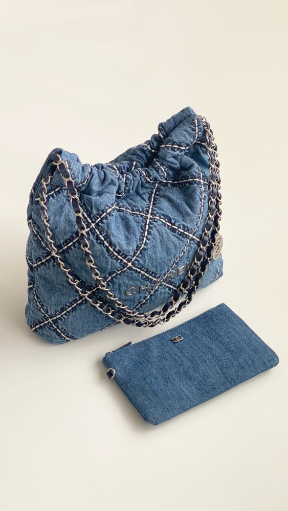 NIGO Chanel Women's Letters Logo Diamond Pattern Drawstring Closure Gradient Denim Denim Old Bucket Bag Shoulder Crossbody Bags #nigo98797