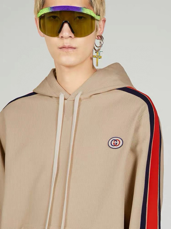 NIGO Gucci Men's Summer Striped Logo Print Hooded Sweatshirt Pullover Tie High Waisted Shorts Set Suit #nigo98813