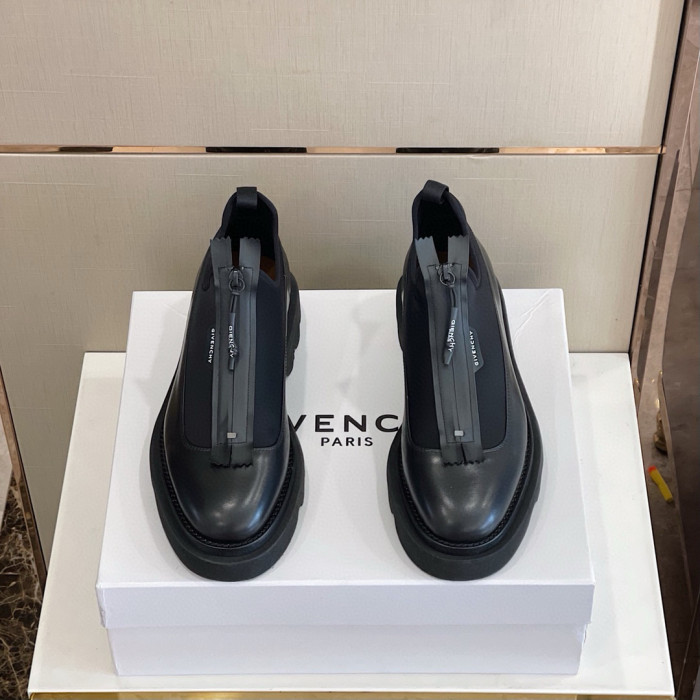 NIGO Givenchy Men's Black Round Toe Zipper Low Top Leather Derby Shoes #nigo98833