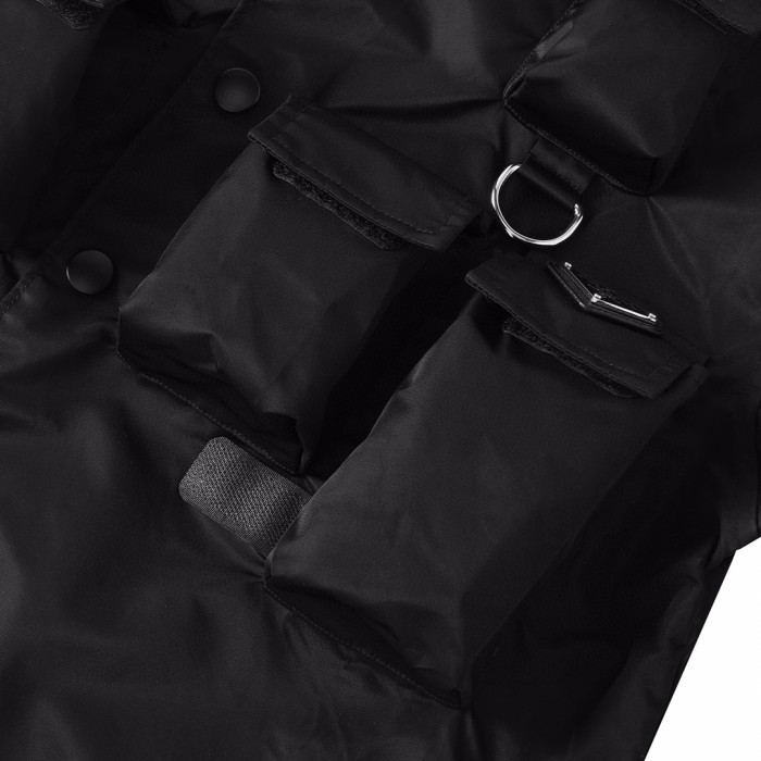 NIGO Prada Men's Black Gold Triangle Logo Multi-Pocket Single Breasted Casual Short Sleeve Shirt #nigo98829