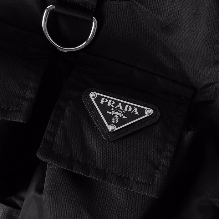 NIGO Prada Men's Black Gold Triangle Logo Multi-Pocket Single Breasted Casual Short Sleeve Shirt #nigo98829
