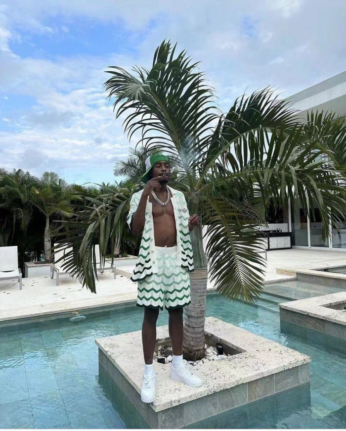 NIGO Casablanca Men's Summer Wave Stripe Single Breasted Knit Short Sleeve Shirt Cotton Shorts Pants Suit Set #nigo98831