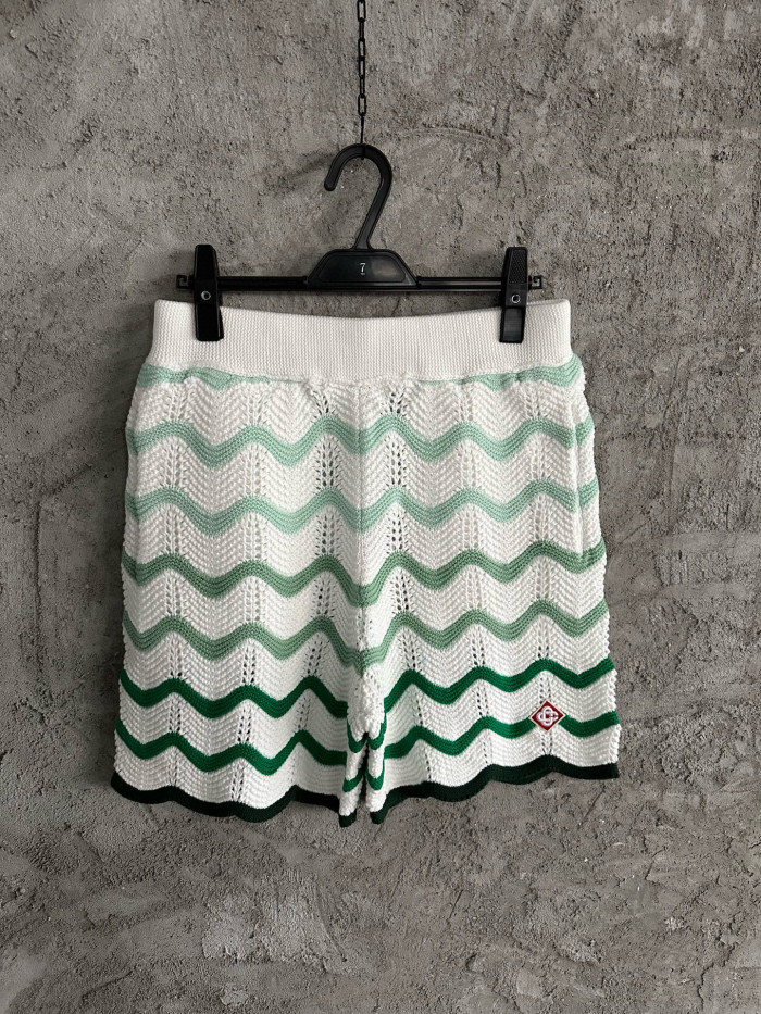 NIGO Casablanca Men's Summer Wave Stripe Single Breasted Knit Short Sleeve Shirt Cotton Shorts Pants Suit Set #nigo98831