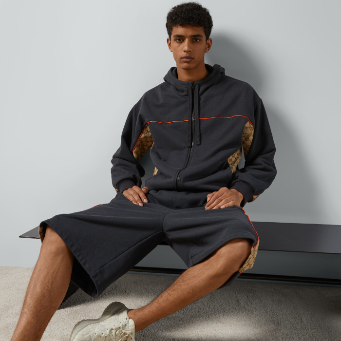 NIGO Gucci Men's Spring and Autumn Patchwork Logo Jacquard Zipper Hooded Long Sleeve Jacket Lace-Up Casual Shorts Pants Suit Set #nigo98839