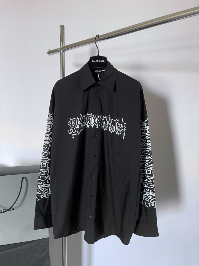 NIGO Men's Spring Summer DIY Metal Outline Engineered Black Cotton Poplin Large Silhouette Single Breasted Long Sleeve Shirt #nigo98843