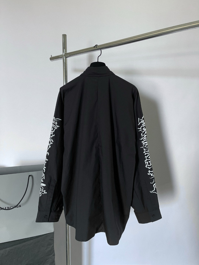 NIGO Men's Spring Summer DIY Metal Outline Engineered Black Cotton Poplin Large Silhouette Single Breasted Long Sleeve Shirt #nigo98843