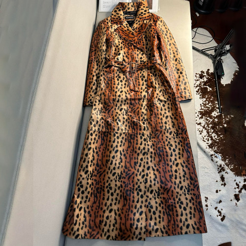 NIGO Balenciaga Women's Spring And Fall Fashion Temperament Leopard Print Sheepskin Long Trench Coat Lapel Belt Luxury Jacket Ngvp #nigo8117