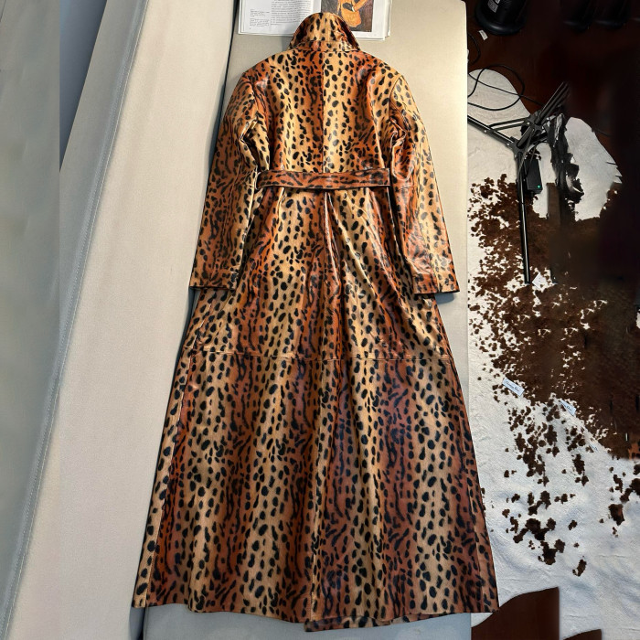 NIGO Balenciaga Women's Spring And Fall Fashion Temperament Leopard Print Sheepskin Long Trench Coat Lapel Belt Luxury Jacket Ngvp #nigo8117