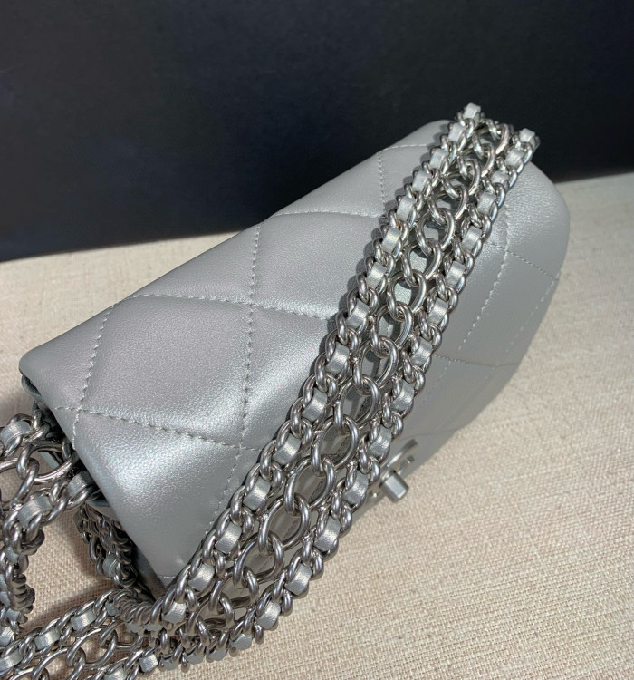 NIGO Chanel Women's Silver Lambskin Mini Mouth Cover Bag Chain Shoulder Bags #nigo98848