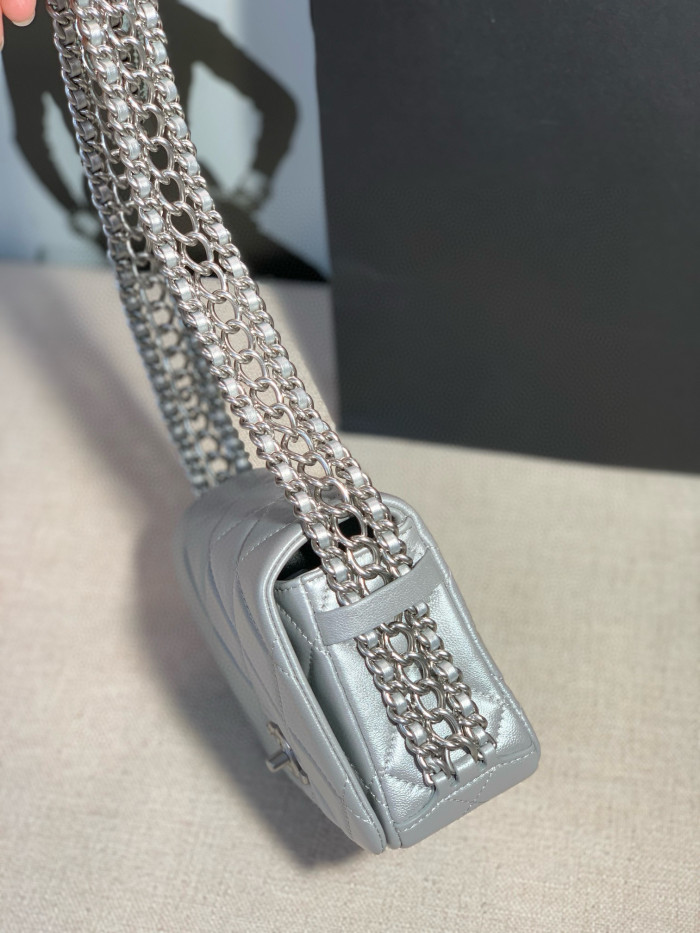 NIGO Chanel Women's Silver Lambskin Mini Mouth Cover Bag Chain Shoulder Bags #nigo98848