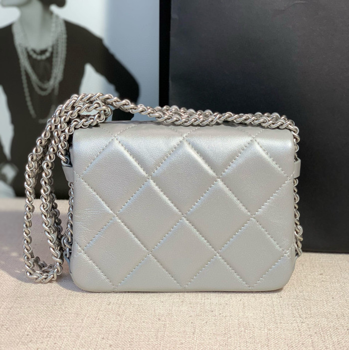 NIGO Chanel Women's Silver Lambskin Mini Mouth Cover Bag Chain Shoulder Bags #nigo98848