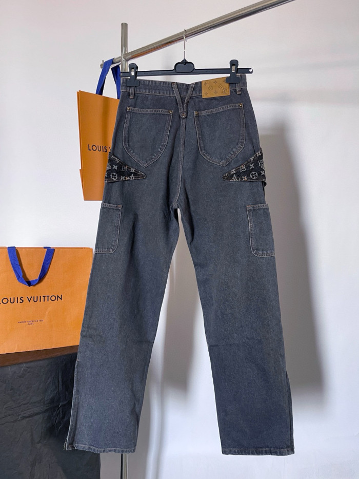 NIGO Louis Vuitton Monogram Flower Denim Pants Men's Black Logo Letter Print Irregular Fit Jeans #nigo98869