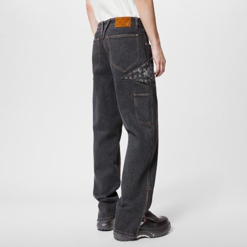NIGO Louis Vuitton Monogram Flower Denim Pants Men's Black Logo Letter Print Irregular Fit Jeans #nigo98869