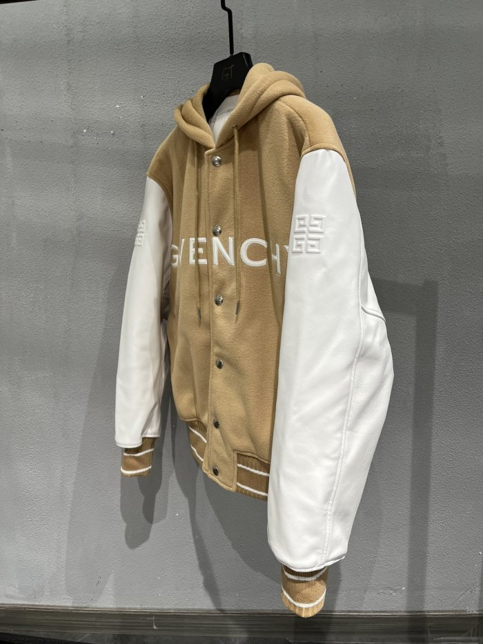NIGO Givenchy Men's Autumn and Winter Color Blocking Single Breasted Wool and Leather Hooded Jacket #nigo98878