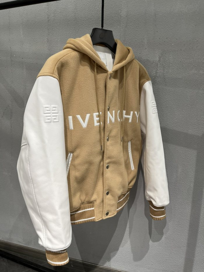 NIGO Givenchy Men's Autumn and Winter Color Blocking Single Breasted Wool and Leather Hooded Jacket #nigo98878