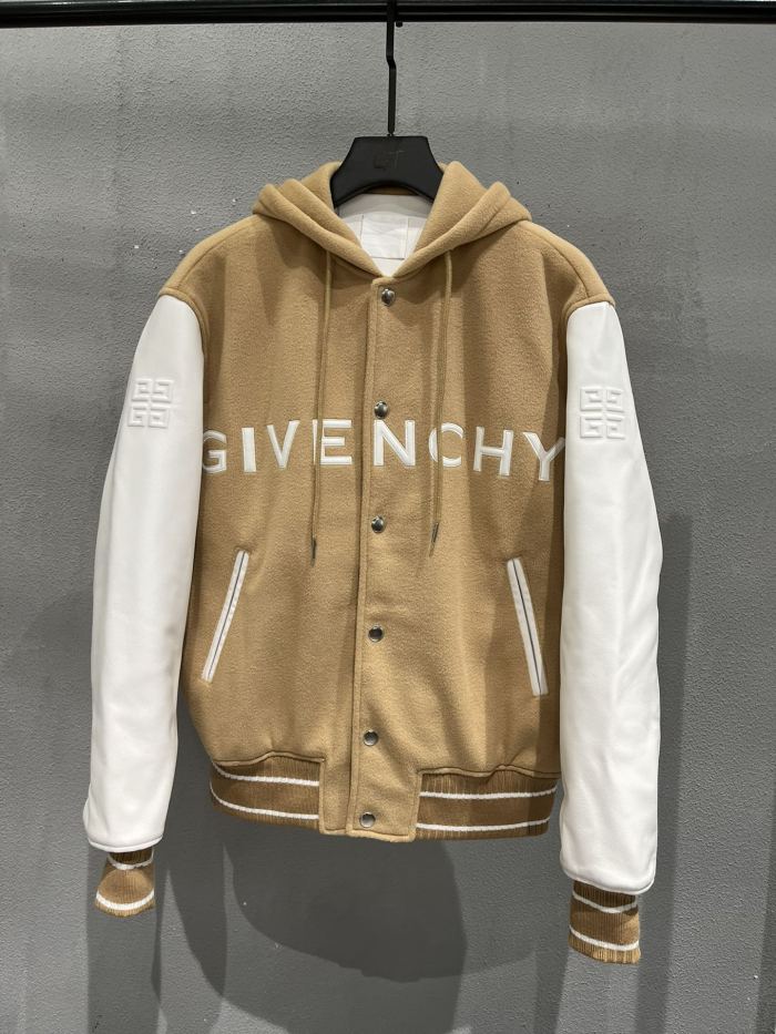 NIGO Givenchy Men's Autumn and Winter Color Blocking Single Breasted Wool and Leather Hooded Jacket #nigo98878