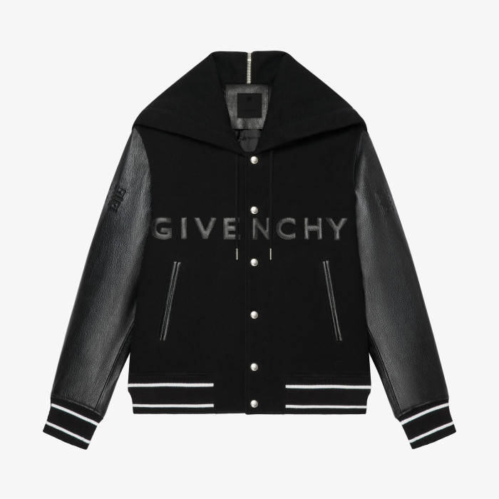 NIGO Givenchy Men's Autumn and Winter Color Blocking Single Breasted Wool and Leather Hooded Jacket #nigo98878