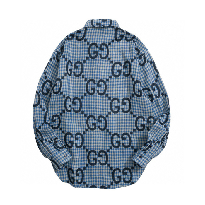 NIGO Gucci Men's Spring and Autumn Blue Letter Printed Single Breasted Long Sleeve Lapel Shirt #nigo98873