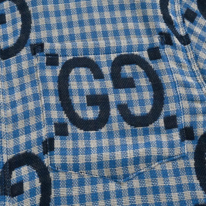 NIGO Gucci Men's Spring and Autumn Blue Letter Printed Single Breasted Long Sleeve Lapel Shirt #nigo98873