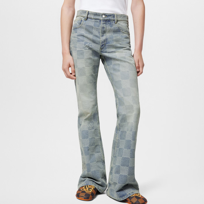 NIGO Louis Vuitton Men's Spring And Fall Fashion Plaid Denim Suit Gradient Wash Vintage Round Neck Jacket Casual Flared Pants Ngvp #nigo8155