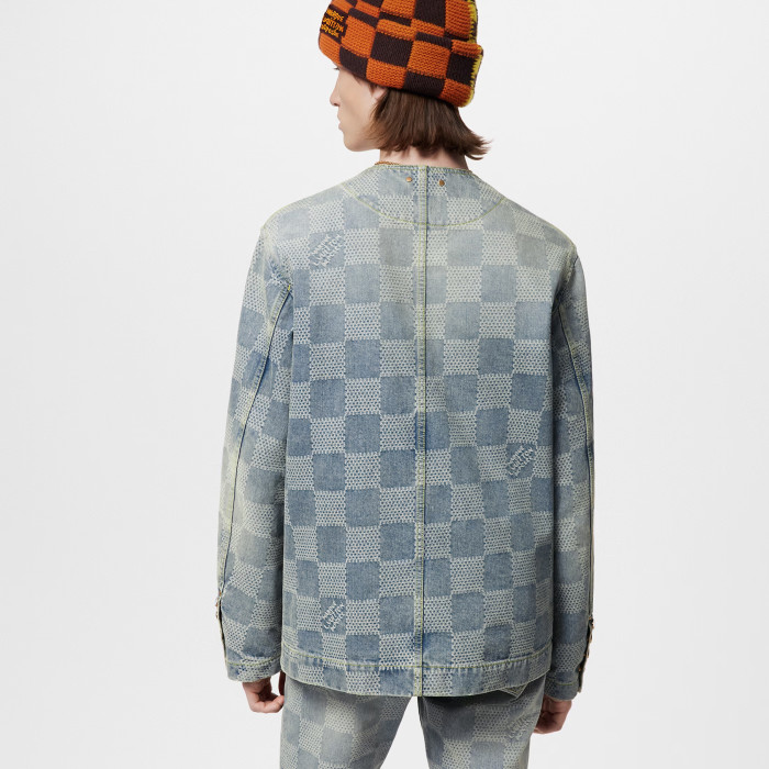 NIGO Louis Vuitton Men's Spring And Fall Fashion Plaid Denim Suit Gradient Wash Vintage Round Neck Jacket Casual Flared Pants Ngvp #nigo8155