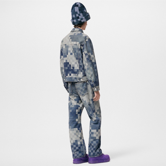 NIGO Louis Vuitton Men's Spring And Fall Fashion Plaid Denim Suit Gradient Washed Vintage Jacket Straight Casual Pants Ngvp #nigo8154