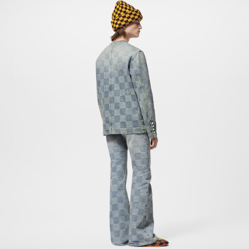 NIGO Louis Vuitton Men's Spring And Fall Fashion Plaid Denim Suit Gradient Wash Vintage Round Neck Jacket Casual Flared Pants Ngvp #nigo8155