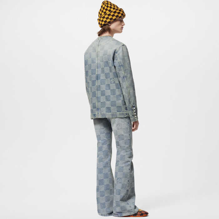 NIGO Louis Vuitton Men's Spring And Fall Fashion Plaid Denim Suit Gradient Wash Vintage Round Neck Jacket Casual Flared Pants Ngvp #nigo8155