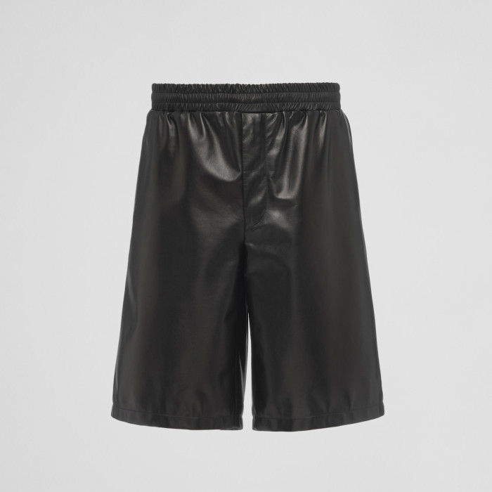 NIGO Prada Men's Summer Solid Color Leather Single Breasted Short Sleeve Shirt Stretch Shorts Set Suit #nigo98895