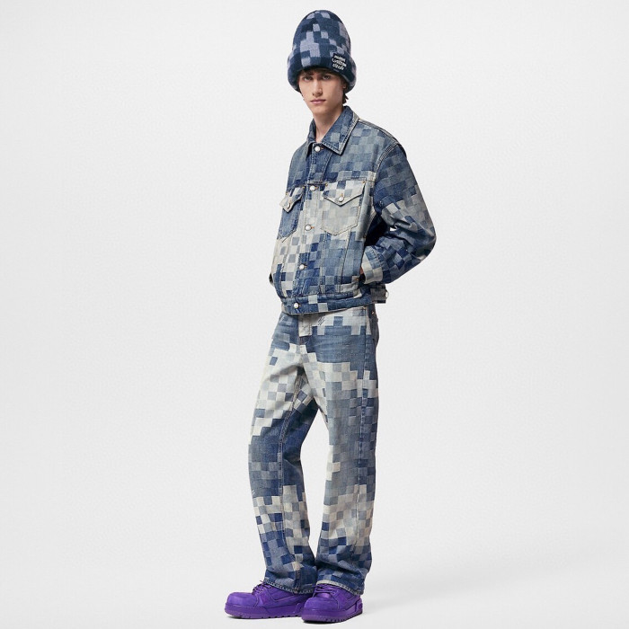 NIGO Louis Vuitton Men's Spring And Fall Fashion Plaid Denim Suit Gradient Washed Vintage Jacket Straight Casual Pants Ngvp #nigo8154