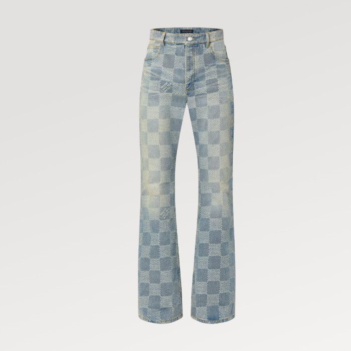 NIGO Louis Vuitton Men's Spring And Fall Fashion Plaid Denim Suit Gradient Wash Vintage Round Neck Jacket Casual Flared Pants Ngvp #nigo8155