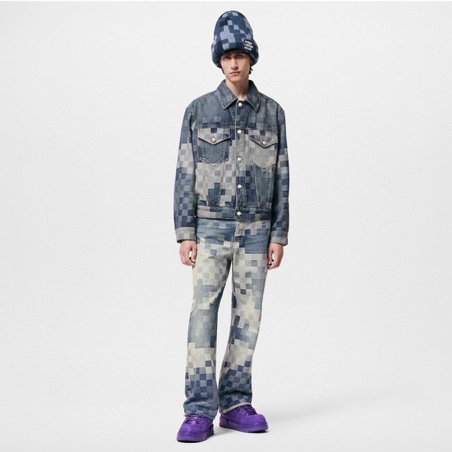 NIGO Louis Vuitton Men's Spring And Fall Fashion Plaid Denim Suit Gradient Washed Vintage Jacket Straight Casual Pants Ngvp #nigo8154