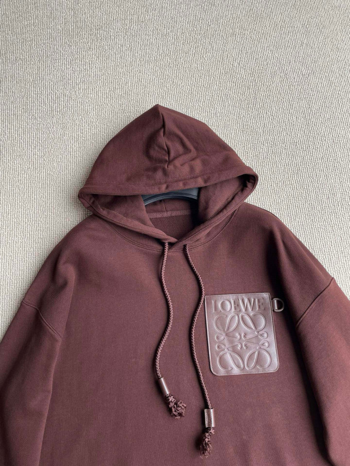 NIGO Loewe Men's Spring & Autumn Solid Color Logo Leather Label Drawstring Hooded Sweatshirt Pullover #nigo98912