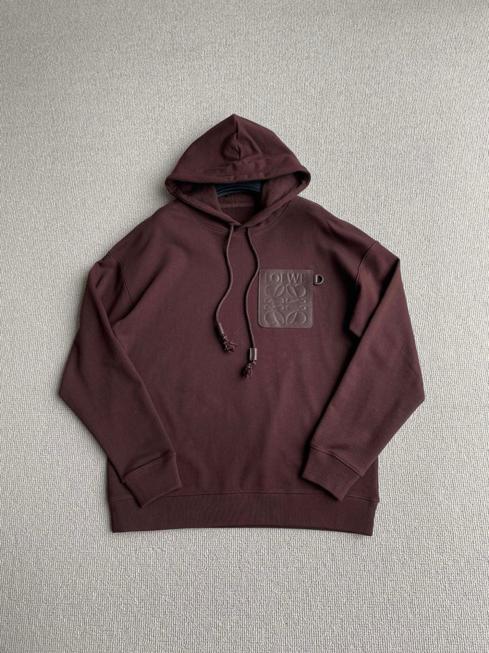 NIGO Loewe Men's Spring & Autumn Solid Color Logo Leather Label Drawstring Hooded Sweatshirt Pullover #nigo98912