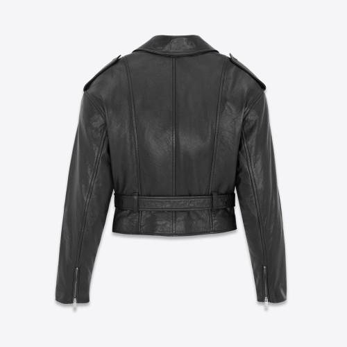 NIGO SAINT LAURENT Women's Spring And Autumn Fashion High Street Cowhide Lapel Short Leather Belt Biker Leather Jacket Ngvp #nigo8156