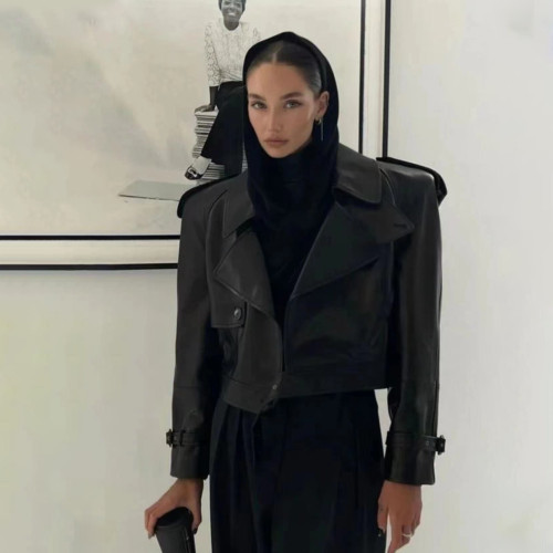 NIGO SAINT LAURENT Women's Spring And Autumn Fashion High Street Sheepskin Lapel Short Leather Button Biker Leather Jacket Ngvp #nigo8158