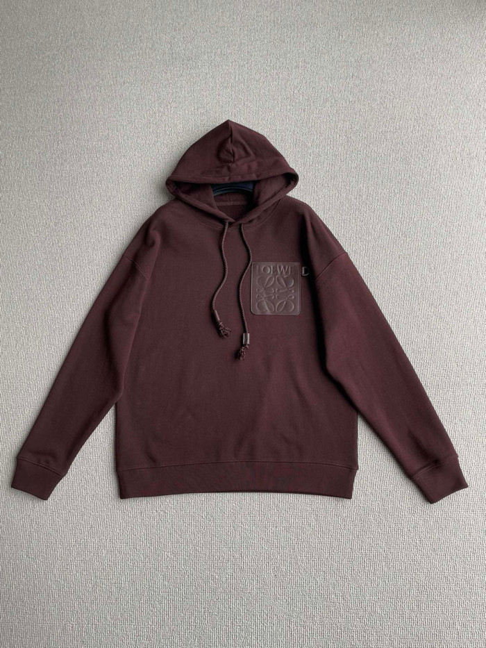 NIGO Loewe Men's Spring & Autumn Solid Color Logo Leather Label Drawstring Hooded Sweatshirt Pullover #nigo98912
