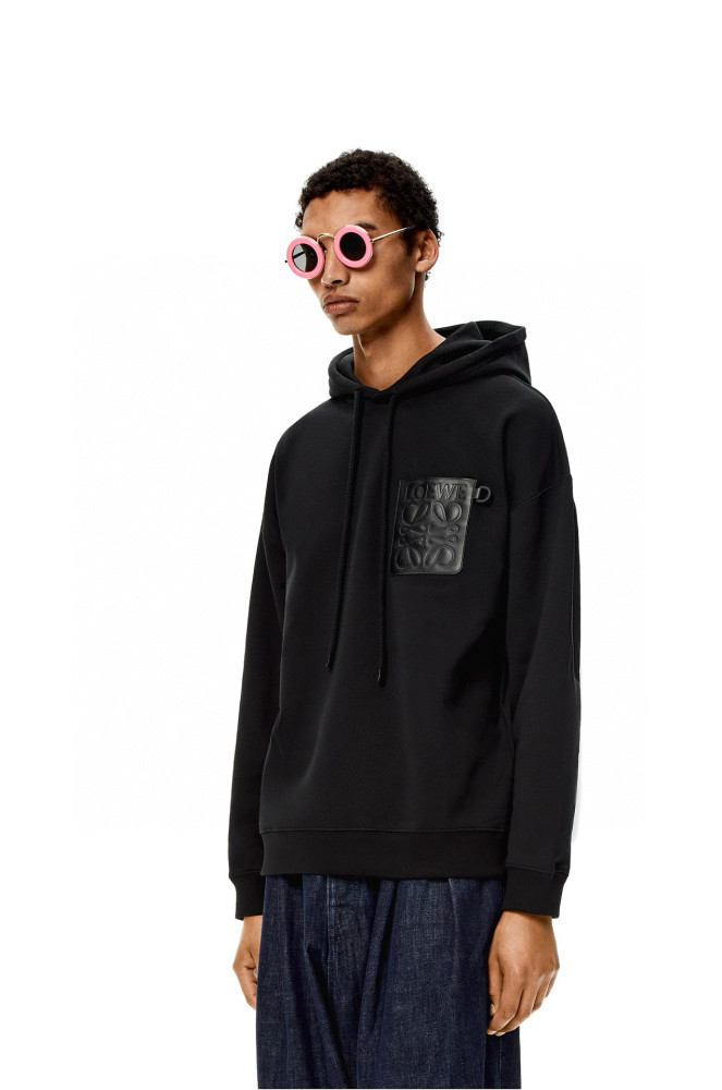NIGO Loewe Men's Spring & Autumn Solid Color Logo Leather Label Drawstring Hooded Sweatshirt Pullover #nigo98912