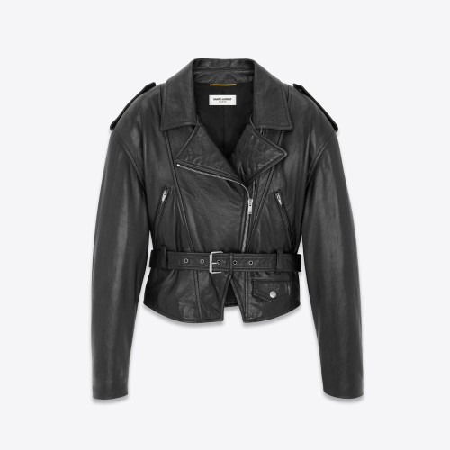 NIGO SAINT LAURENT Women's Spring And Autumn Fashion High Street Cowhide Lapel Short Leather Belt Biker Leather Jacket Ngvp #nigo8156