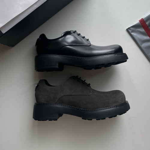 NIGO Prada Men's Four Seasons Bright Suede Leather Lace Up Derby Shoes Fashion Casual Black Round Toe Leather Shoes Ngvp #nigo8159
