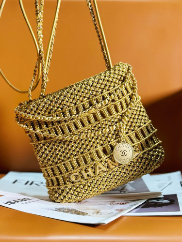 NIGO Chanel Women's Logo Gold Woven Cowhide Leather Crossbody Bag Letter Metal Chain Luxury Temperament Handbag #nigo98929